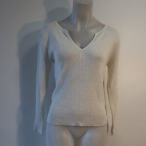 Womens Crush Ribbed Cream Cotton Silk Cashmere Pullover Sweater 2 US/M